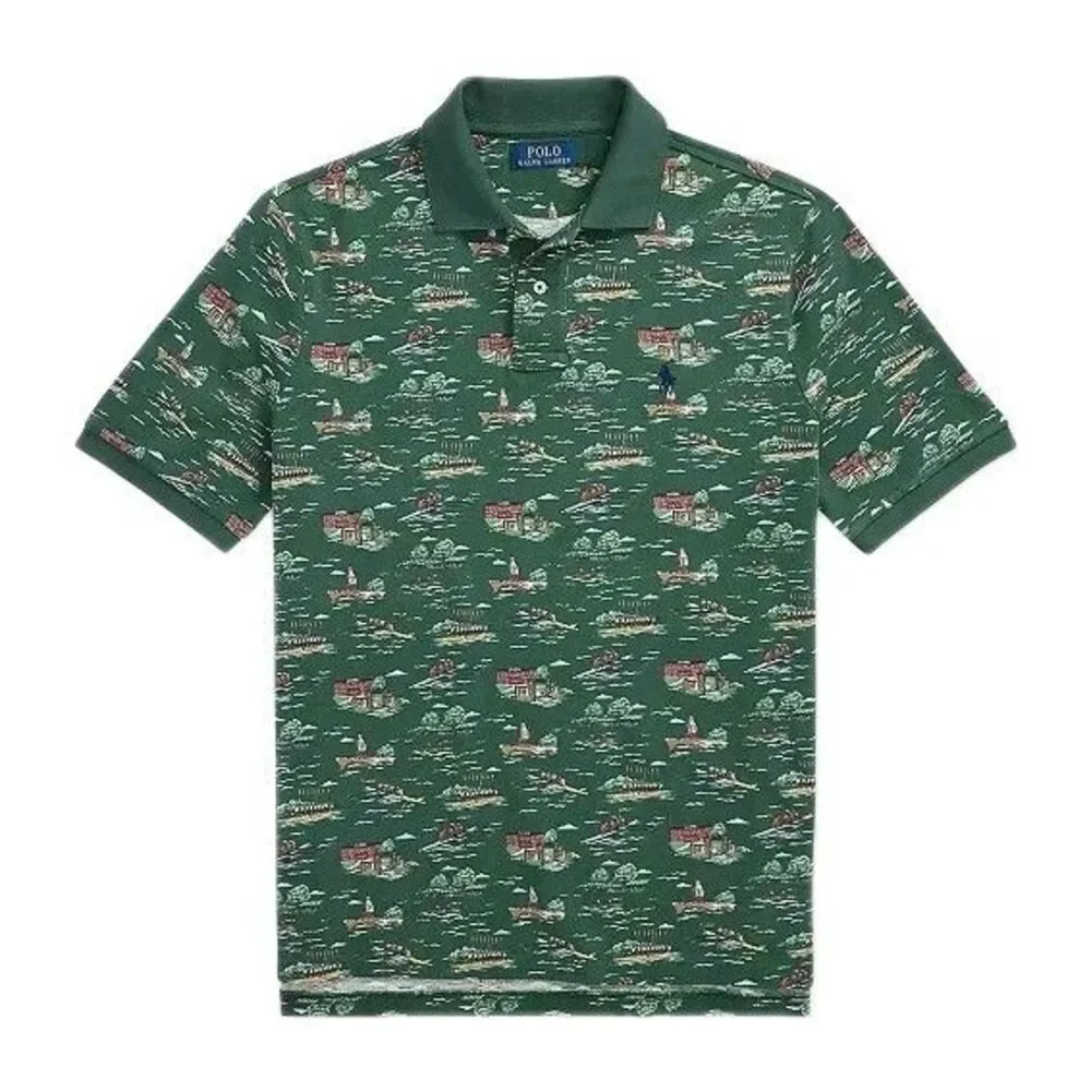 NWT Polo Ralph Lauren Scenic Row Team Size Medium Mens Green AOP Shirt All Over